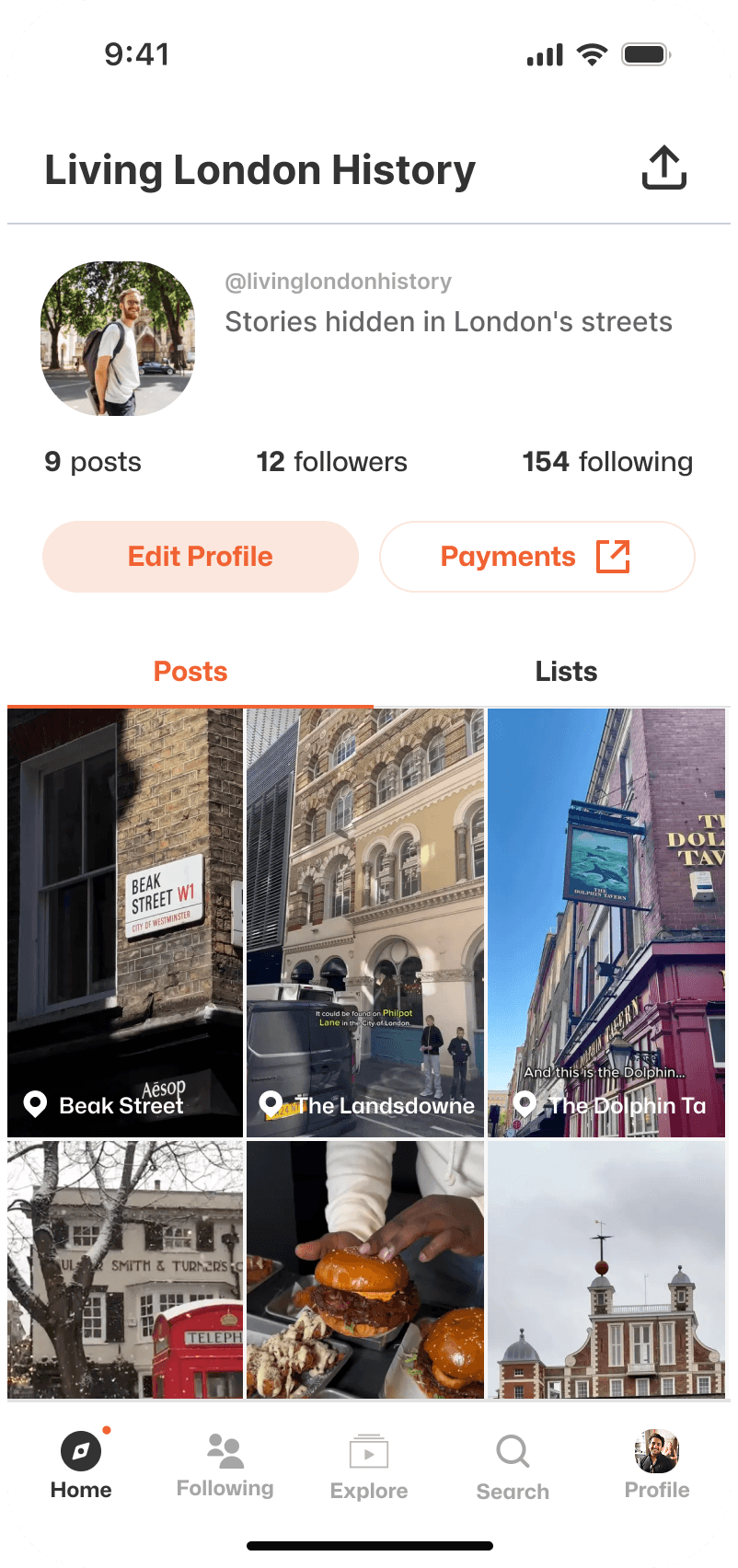 Lets Discover app: creator profile