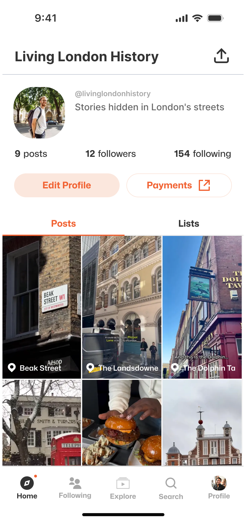 Lets Discover app: creator profile